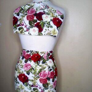 SHEIN ROSE CROP TOP SKIRT SET